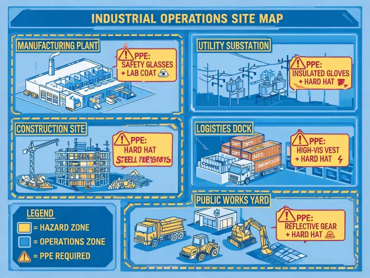 Map of industrial sites and PPE risk zones